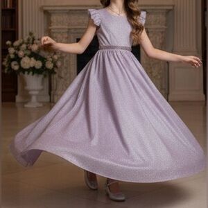 Sophia Young Design Limited Girl's dress with metallic wavy sleeves in lilac